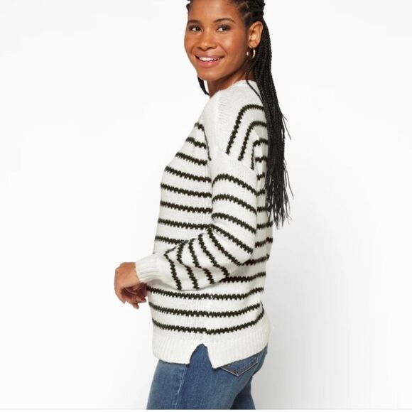 PINK CLOVER Maylah Balloon Sleeve Sweater White/Black Stitch fix size Large nwt - Picture 3 of 5